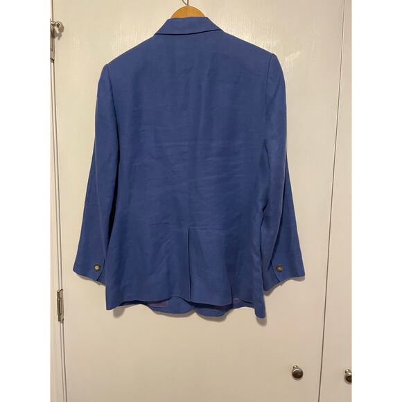 L.L Bean light blue linen blazer collared 3 buttons lined pockets Size 10p - Picture 2 of 6